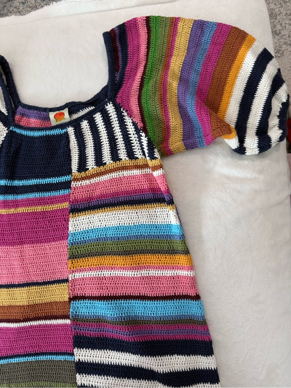 Farm Rio Mixed Stripes Crochet Mini Dress Size Large D80 - Picture 2 of 7